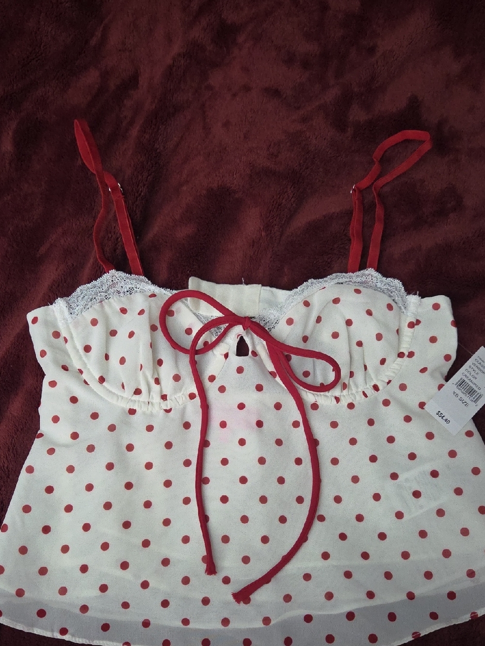 Pacsun Red Polka Dot Lace Trim Cami Top
